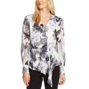 Vince Camuto Asymmetrical Peplum Blouse Top XS S Long Sleeve Pearl Ivory NWT A4